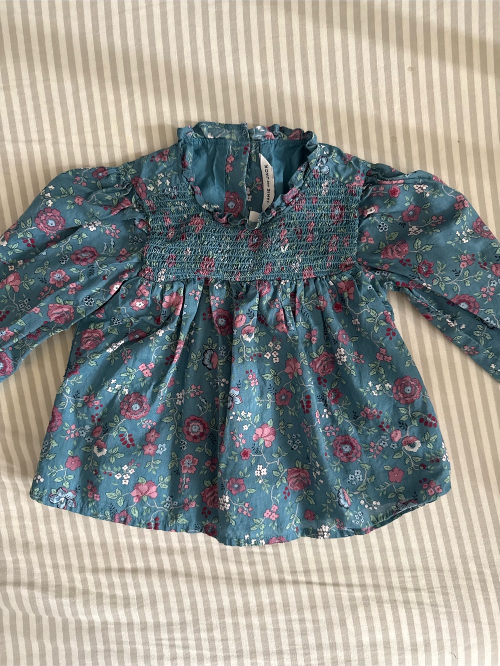 Janie and Jack Teal Blue Floral Smocked Waist Blouse